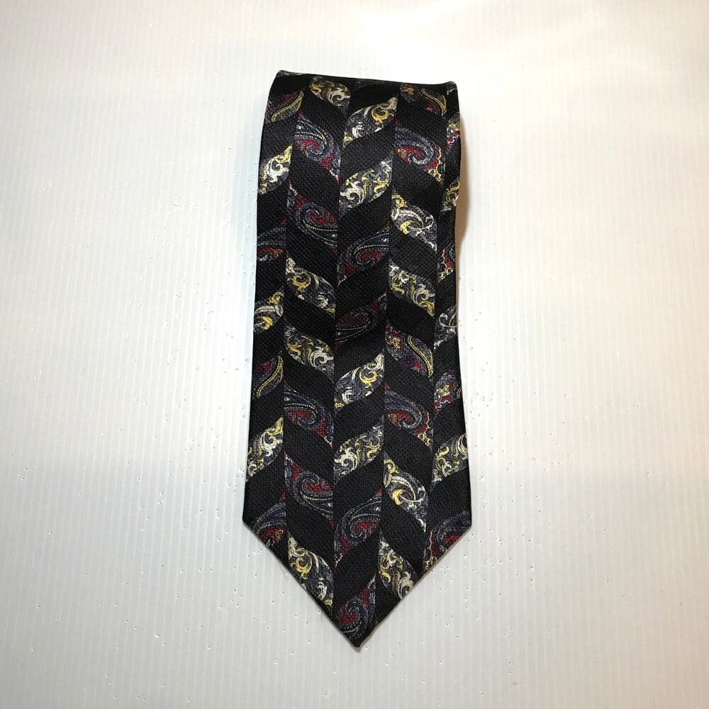 Stafford Executive Black Silk Paisley Short Wide Men Necktie